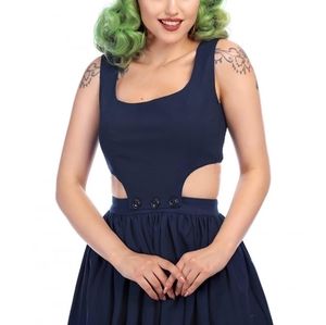 Collectif Talis Plain Pinafore top & matching circle skirt navy